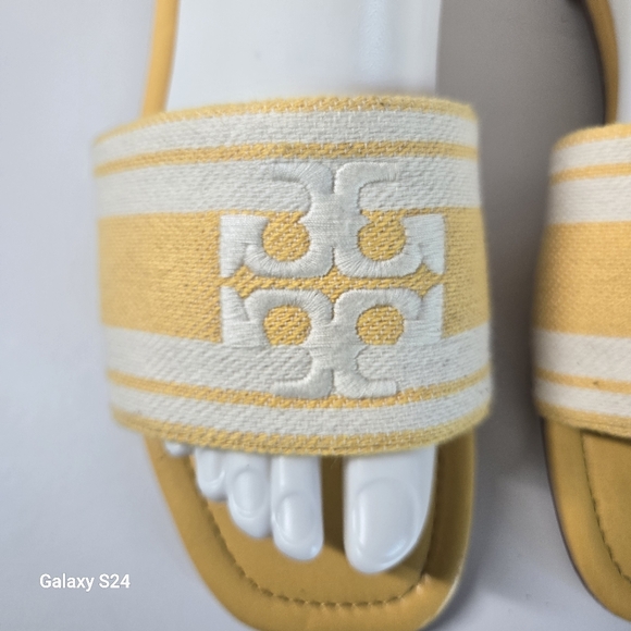 Tory Burch Double T Jacquard Slide Sandals Mellow Yellow Size 8 - Picture 4 of 12
